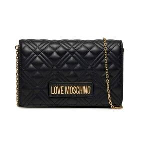 Love Moschino Black & Gold Quilted Faux Leather Clutch Crossbody w/ Chain Strap